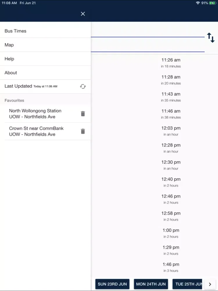 Tangkapan layar UOW Shuttle – Timetables & GPS iPad 