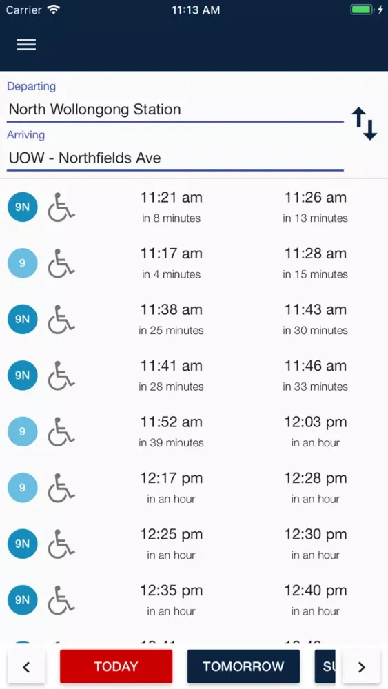 Tangkapan layar UOW Shuttle – Timetables & GPS