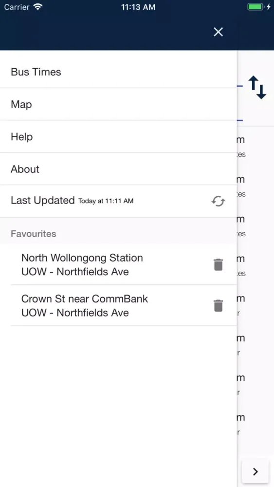 Tangkapan layar UOW Shuttle – Timetables & GPS