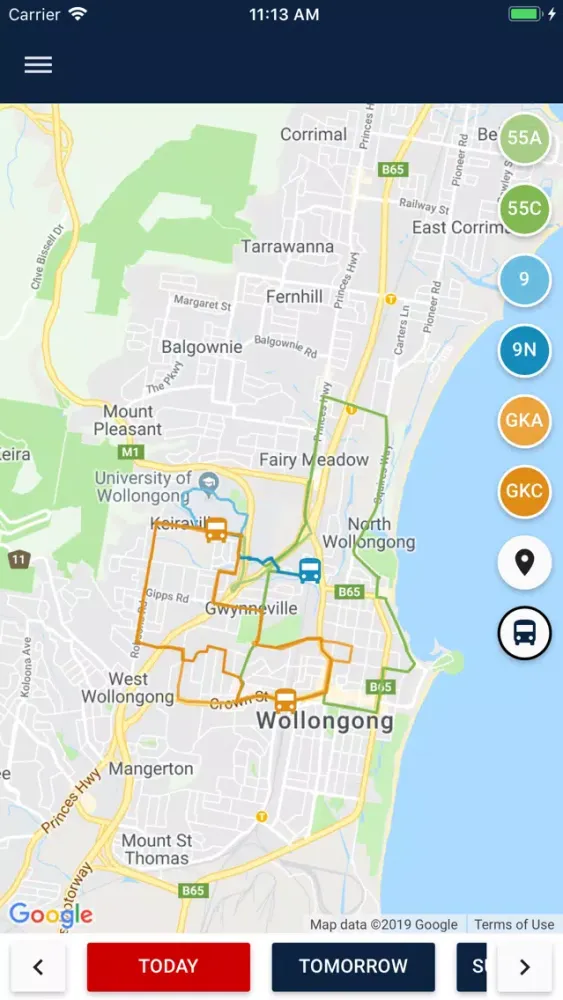 Tangkapan layar UOW Shuttle – Timetables & GPS