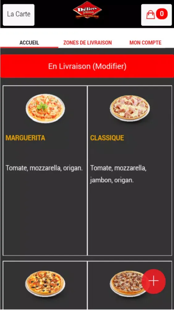 Tangkapan skrin Delices Pizza Orbec