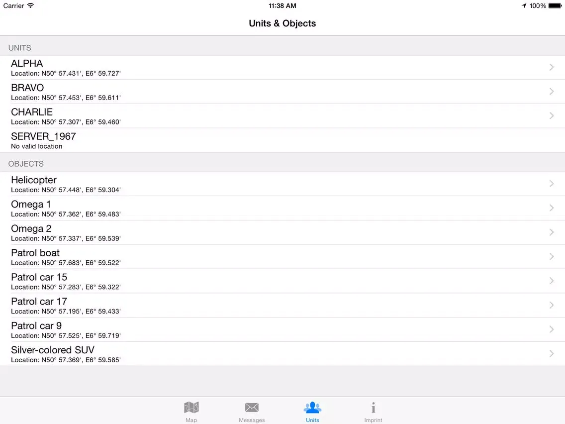 Tangkapan layar TARANIS iPad 