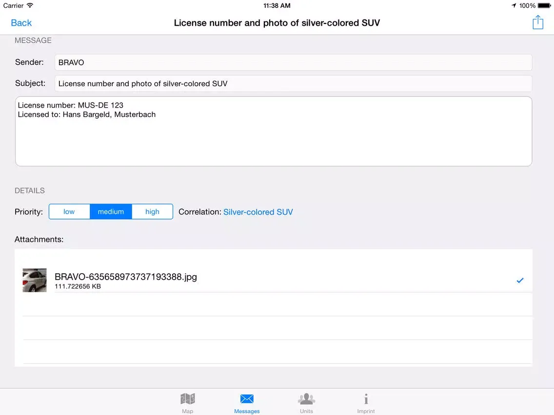 Tangkapan layar TARANIS iPad 