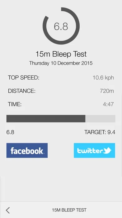Capturas de tela do Bleep Test 15m Treadmill