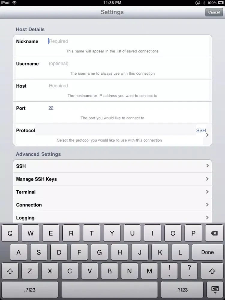 pTerm - SSH, Telnet Client and Terminal Emulator iPad Screenshots