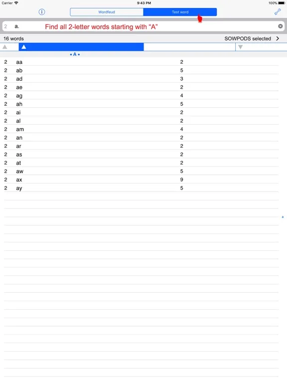 Tangkapan skrin Words Finder Wordfeud/SOWPODS iPad 