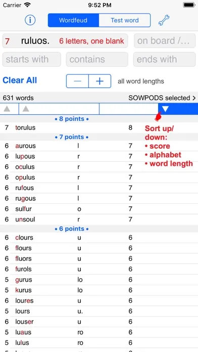 Tangkapan skrin Words Finder Wordfeud/SOWPODS