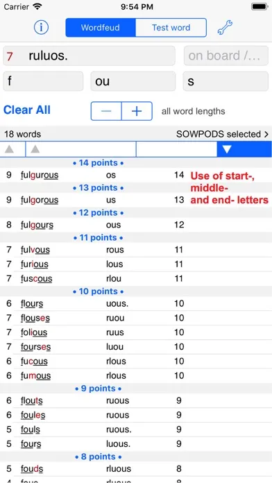 Tangkapan skrin Words Finder Wordfeud/SOWPODS