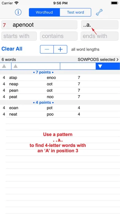 Tangkapan skrin Words Finder Wordfeud/SOWPODS