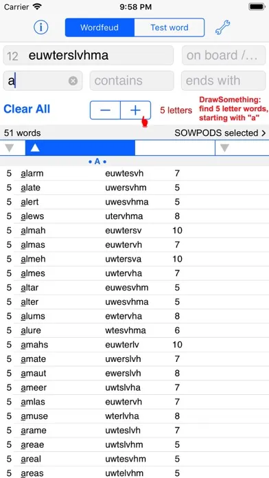 Tangkapan skrin Words Finder Wordfeud/SOWPODS