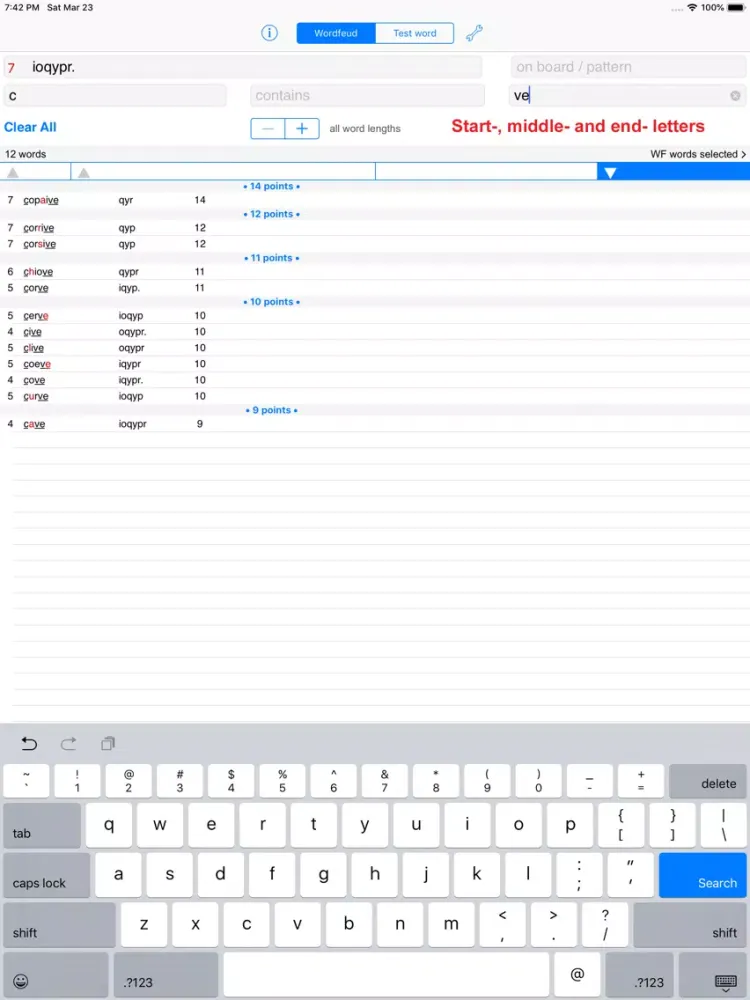 Capturas de tela do WordsFinder Wordfeud Italiano iPad 