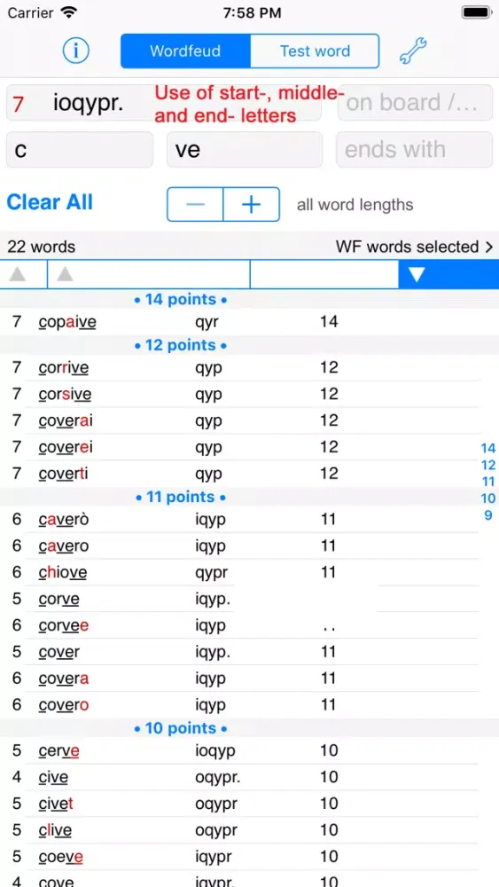 Capturas de tela do WordsFinder Wordfeud Italiano