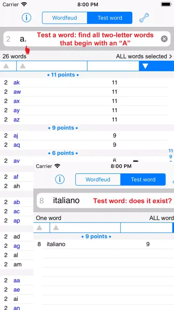 Capturas de tela do WordsFinder Wordfeud Italiano