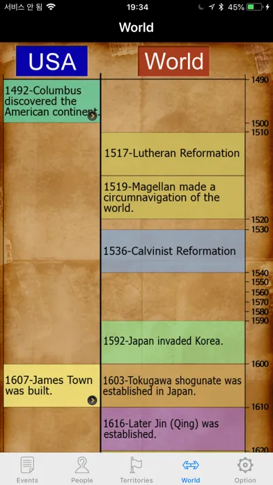 Zrzuty ekranu US History Timeline