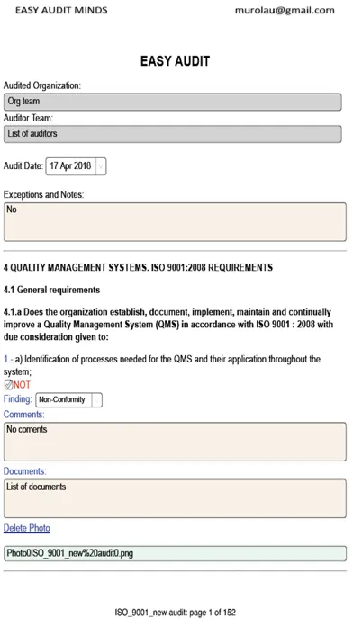 Screenshot di Easy ISO and OHSAS Audits