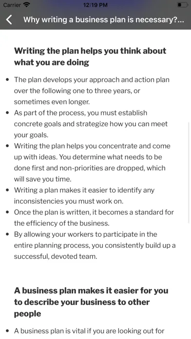 Ảnh chụp màn hình của Business Plan Startup Guide