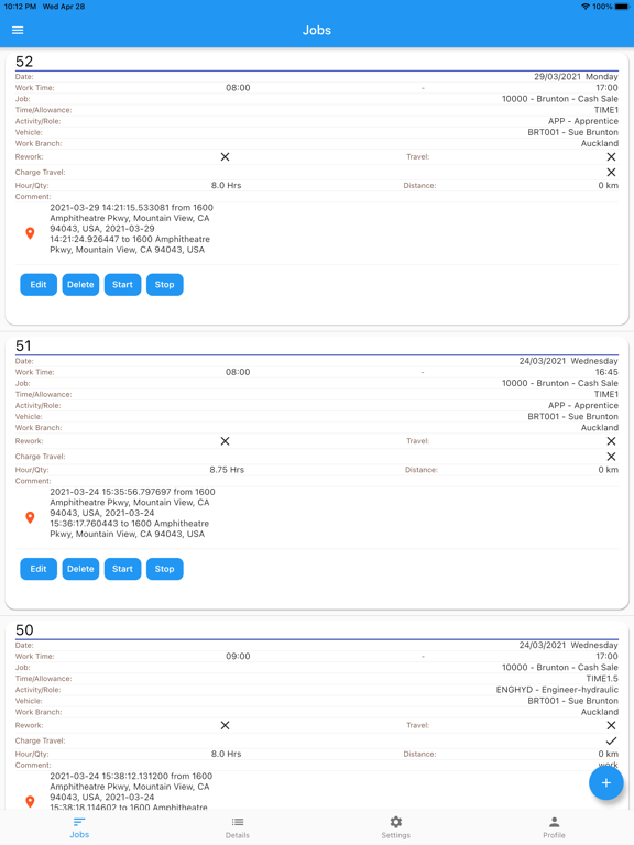 BruntonTimeSheet iPad  स्क्रीनशॉट