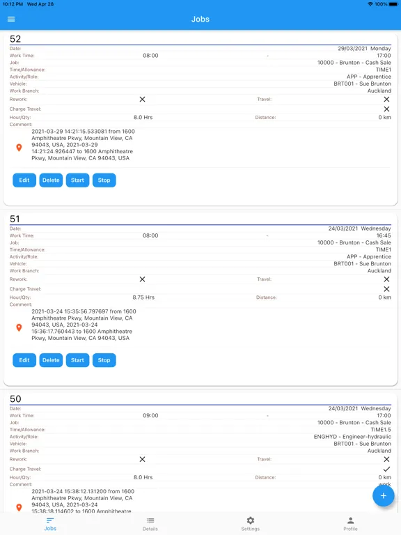 BruntonTimeSheet iPad  Screenshots
