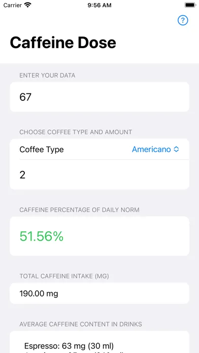 ภาพหน้าจอของ Caffeine Dose