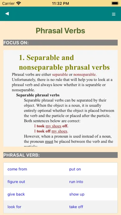 Capturas de tela do Phrasal Verbs - Phrase