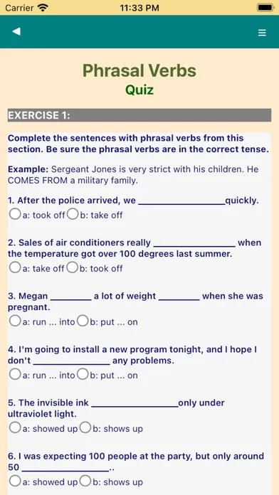 Capturas de tela do Phrasal Verbs - Phrase