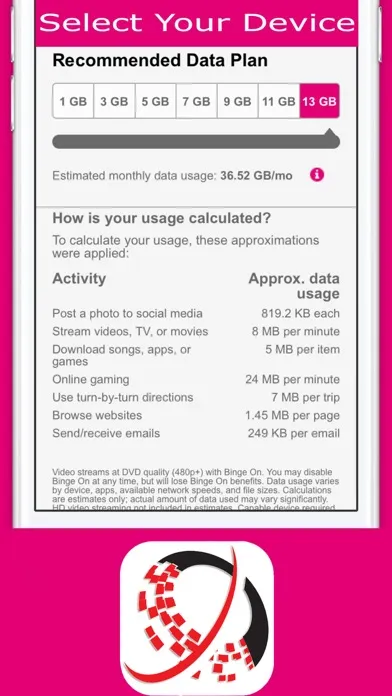Data Calculator - Recommended Data Plan 스크린샷