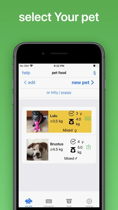 Ảnh chụp màn hình của petfood calc