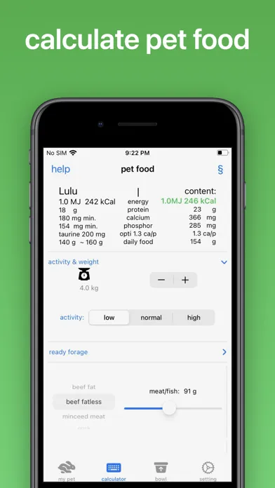 Ảnh chụp màn hình của petfood calc
