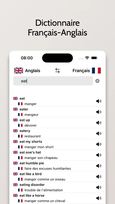 Captures d'écran de Dictionnaire Anglais-Français