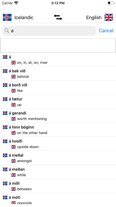 Tangkapan layar Icelandic-English Dictionary