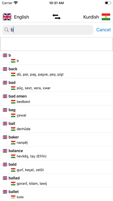 Captures d'écran de Kurdish-English Dictionary