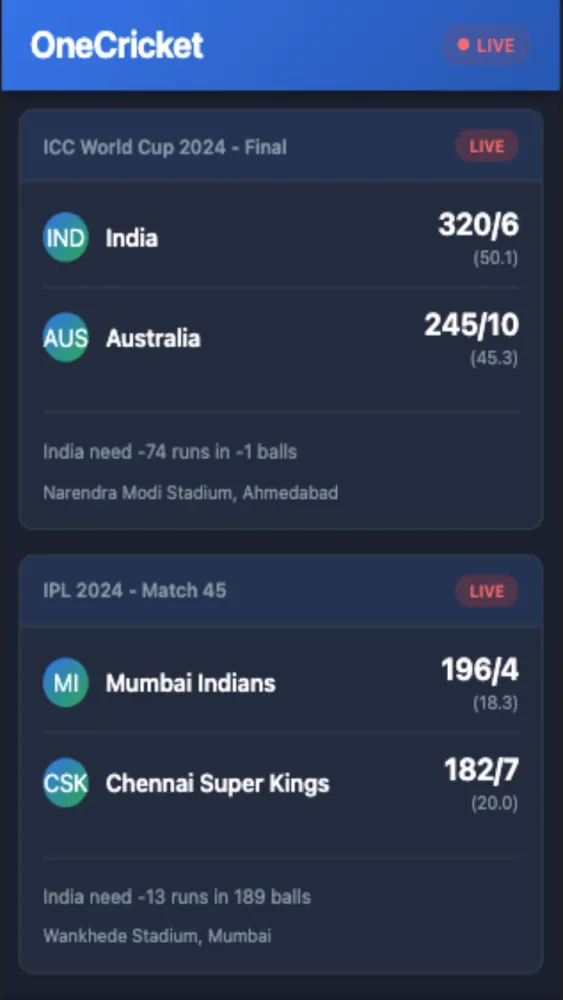 OneCricket Screenshots
