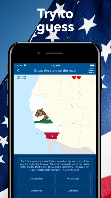 Capturas de tela do The US States and capitals App