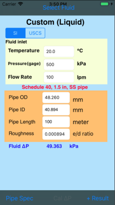 Fluid Pressure Drop Screenshots