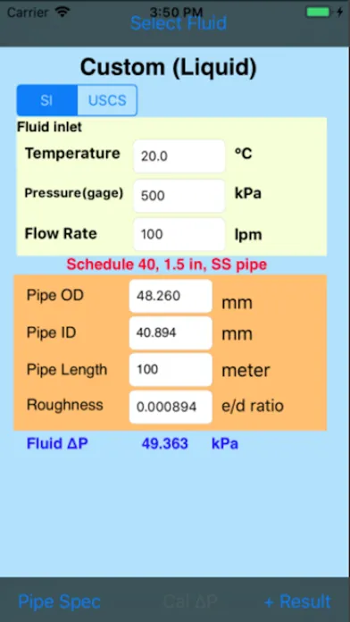 Ảnh chụp màn hình của Fluid Pressure Drop