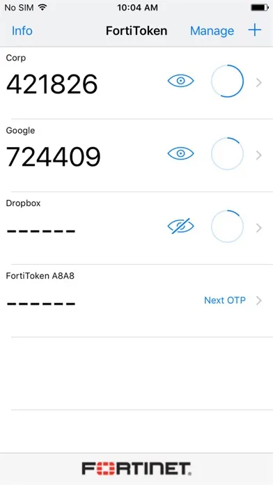 Screenshot di FortiToken Mobile