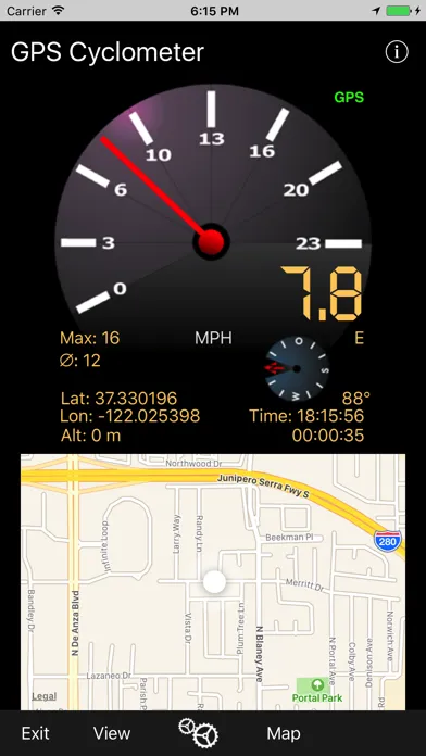 Zrzuty ekranu GPS Cyclometer
