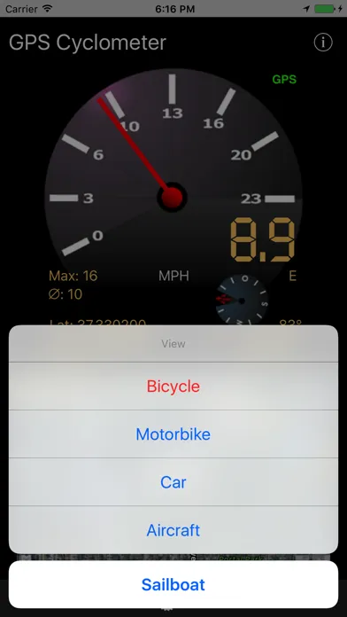 Zrzuty ekranu GPS Cyclometer