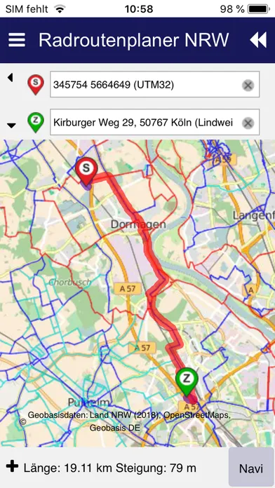 Zrzuty ekranu Radroutenplaner NRW mobil