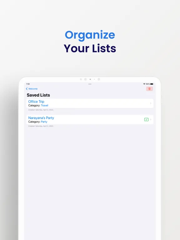 Capturas de tela do Seven Lists iPad 