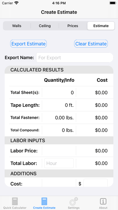 Calculate Drywall Screenshots