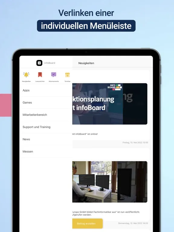 Capturas de tela do infoBoard CuBiz App iPad 