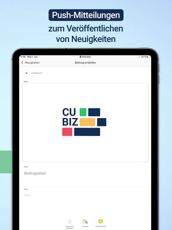 Capturas de tela do infoBoard CuBiz App iPad 