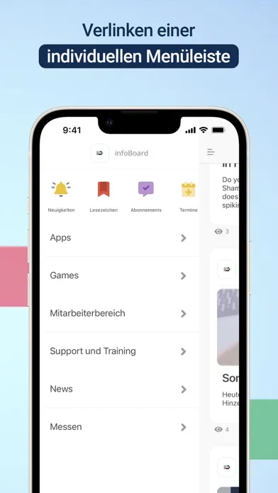 Capturas de tela do infoBoard CuBiz App