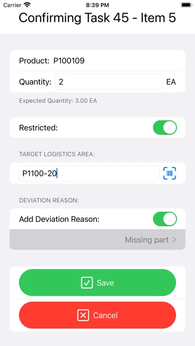 ภาพหน้าจอของ Inbound Delivery