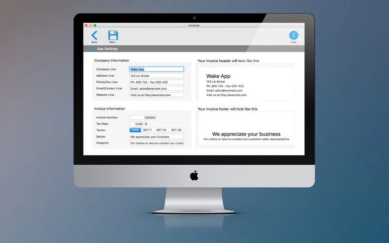 Capturas de tela do Invoices