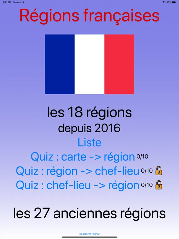 صور Quiz régions de France iPad 