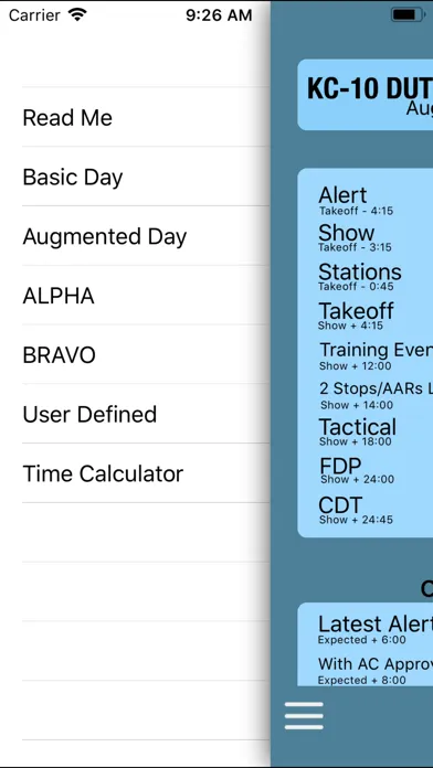 KC-10 Duty Day Calculator Screenshots
