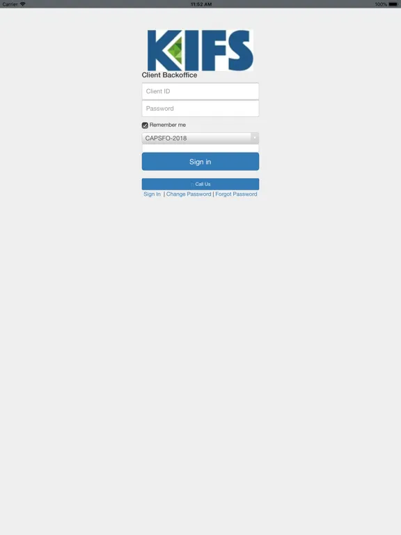 Tangkapan skrin KIFS Trade Capital Back Office iPad 