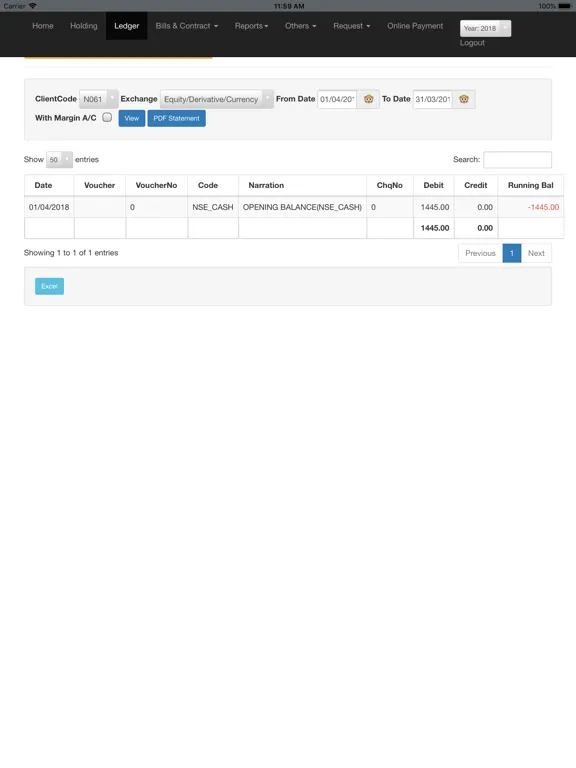 Tangkapan skrin KIFS Trade Capital Back Office iPad 